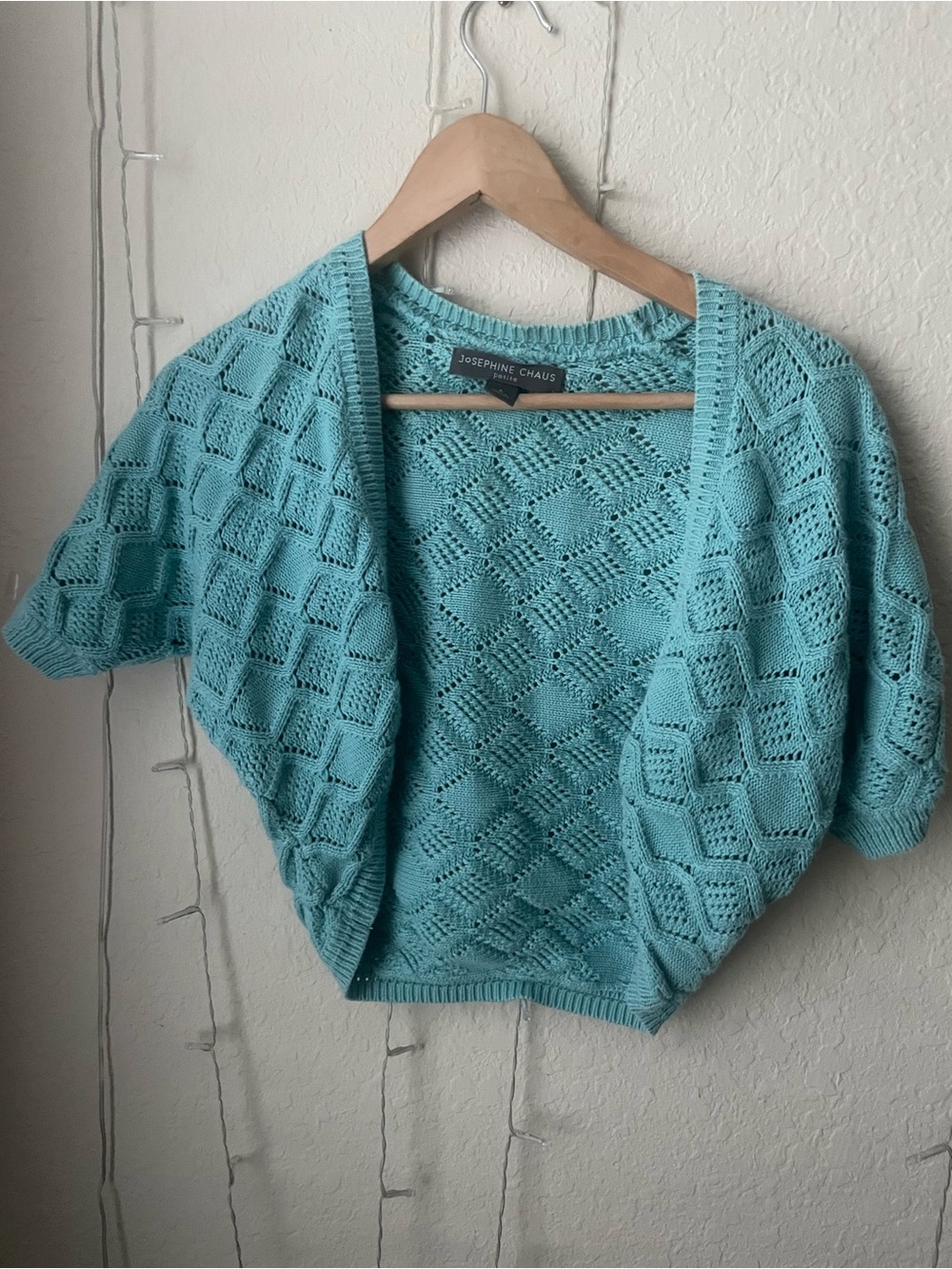 Josephine Chaus Aqua Open-Front Diamond Eyelet Knit Shrug
